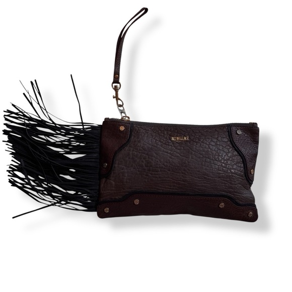 Mz Wallace Brown Black Clutch Bag with Fringe western style purse suede leather - Picture 1 of 14